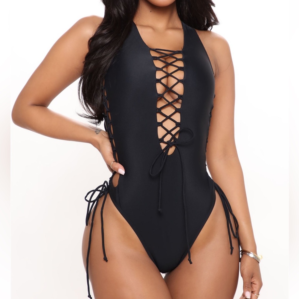 NWT black lace up swimsuit